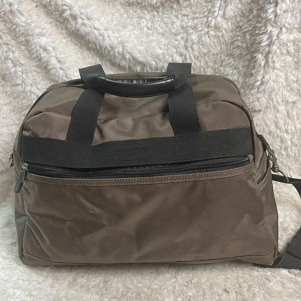 Jaguar Heavy duty Brown & Black fabric Medium duffle bag silver tone hardwares